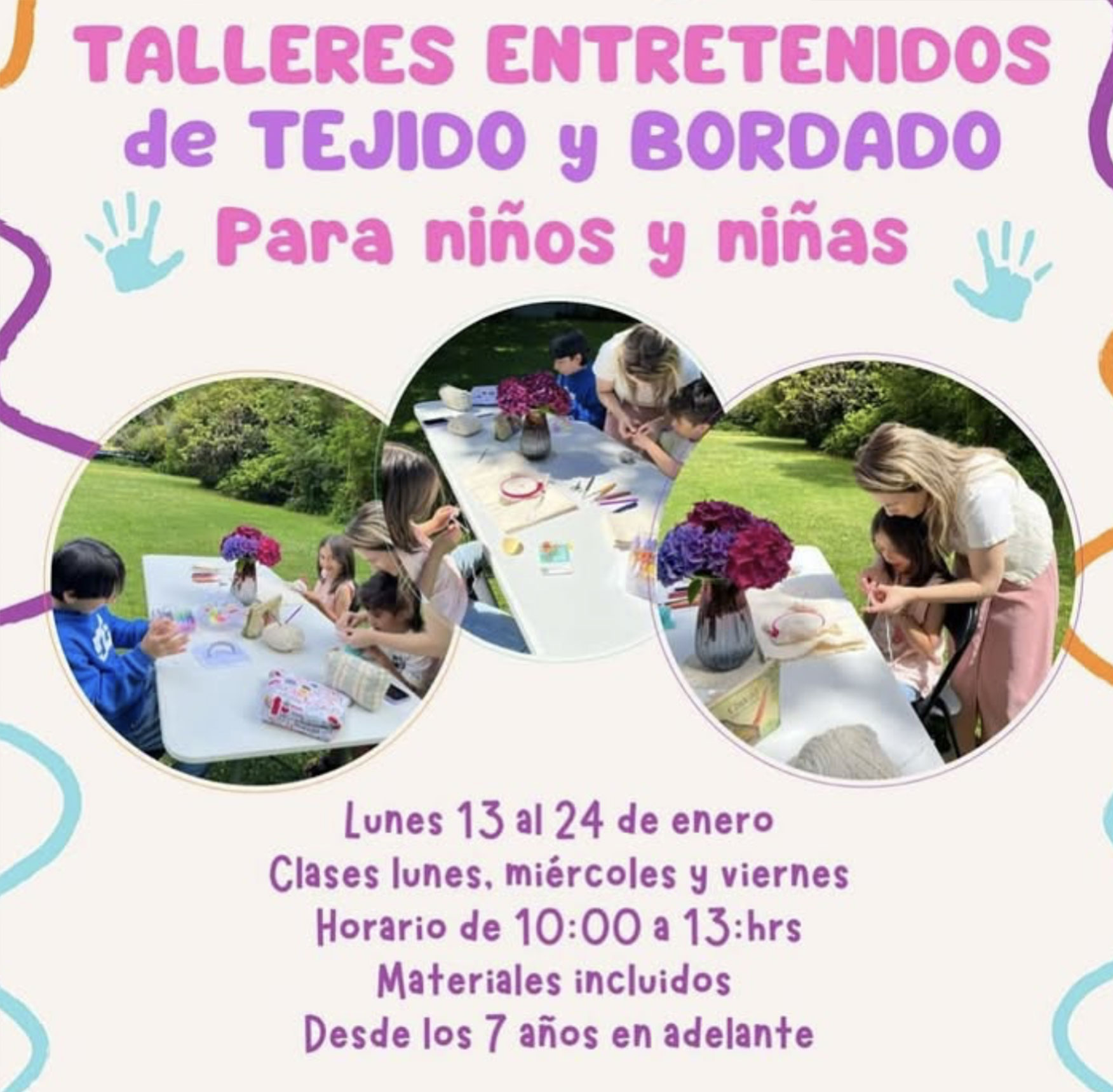 Taller para niños y niñas de tejidos y bordados